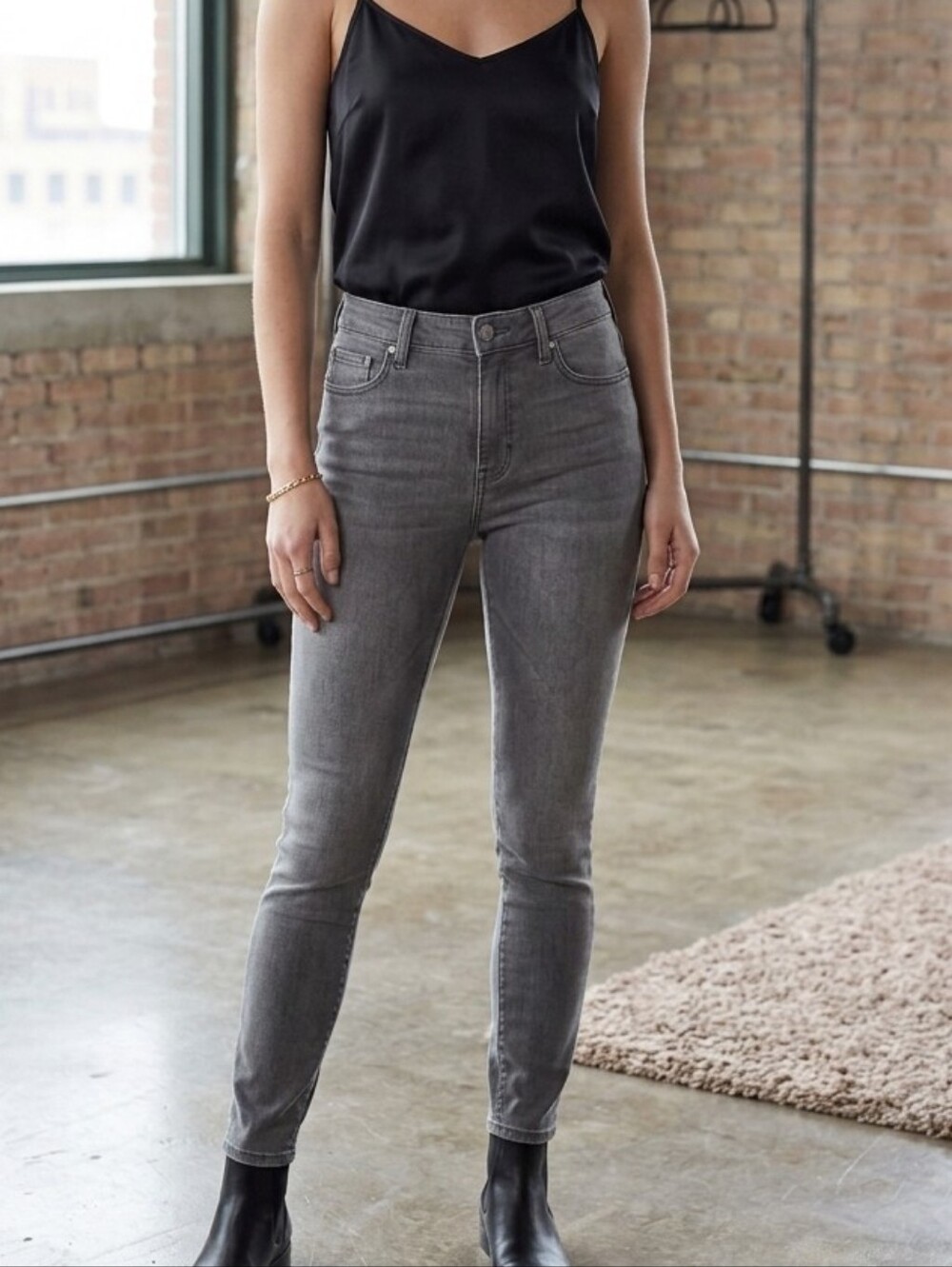 PAIGE Grey High-Rise Skinny Jeans